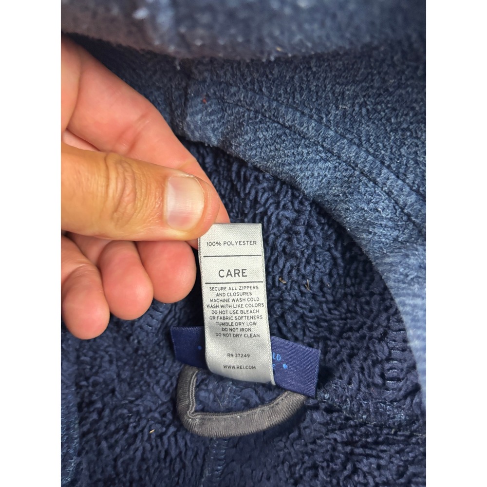 REI Fleece Hoodie Boys XXS 4/5 Blue Herringbone Full Zip Sherpa Lined Jacket - Picture 5 of 7